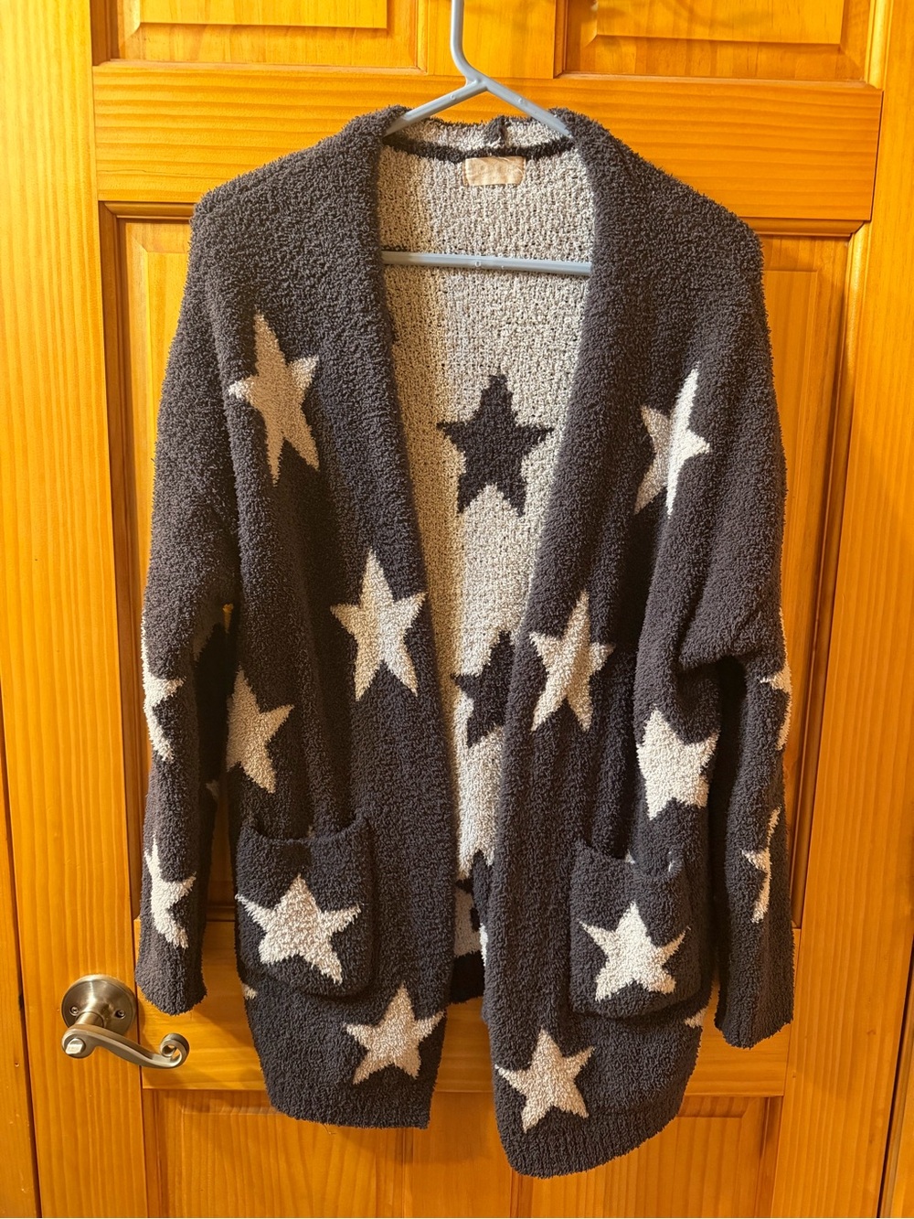 Altard State Cozy Star Pattern Open Cardigan - Charcoal & Cream